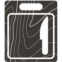 Icon of a cutting board and knife on a wood pattern background.