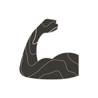 Stylized illustration of a flexed arm with abstract line patterns.
