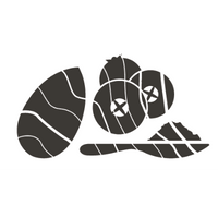 Stylized black and white drawing of various cuts of meat.